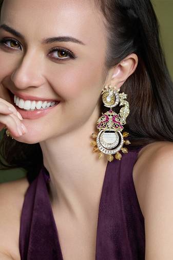 Gold plated kundan multicolor earrings
