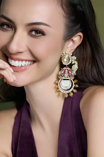 Gold plated kundan multicolor earrings