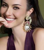 Gold plated kundan multicolor earrings