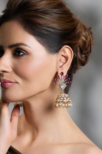 Gold plated kundan multicolor earrings
