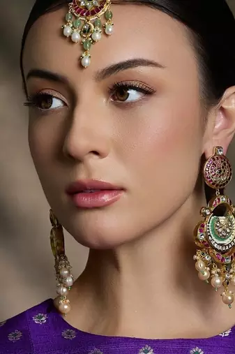 Gold plated kundan multicolor earrings