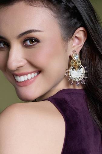 Gold plated kundan multicolor earrings