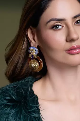 Gold plated kundan multicolor earrings