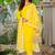 Yellow aaysa embroidery cottan a-line kurta with trousers & dupatta