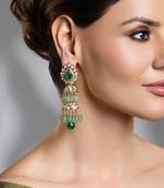 Gold plated kundan green stone earrings