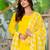 Yellow aaysa embroidery cottan a-line kurta with trousers & dupatta