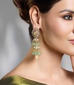 Gold plated kundan green stone earrings
