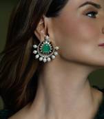 Gold plated kundan green stone earrings