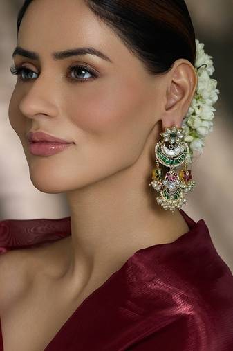Gold plated kundan multicolor earrings