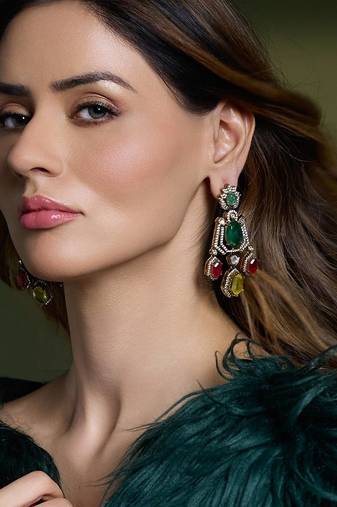 Gold plated kundan multicolor earrings
