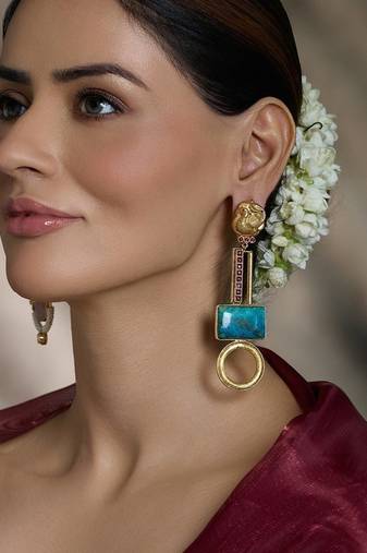 Gold plated blue stone earrings