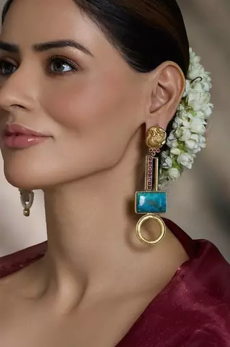Gold plated blue stone earrings