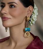 Gold plated blue stone earrings