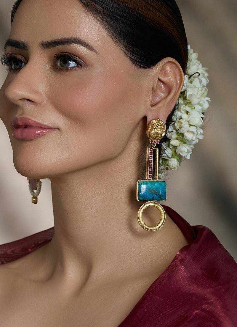 Gold plated blue stone earrings