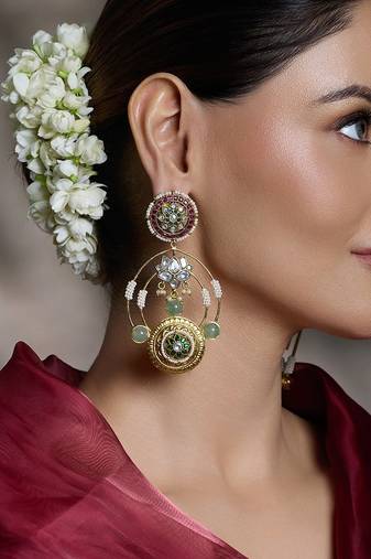 Gold plated kundan multicolor earrings