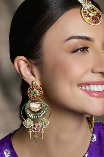Gold plated kundan multicolor earrings