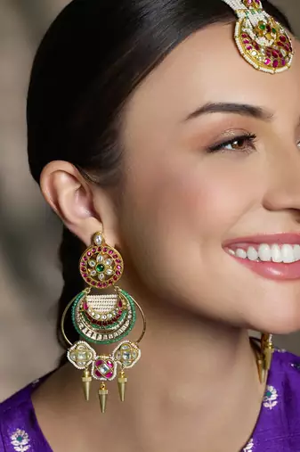 Gold plated kundan multicolor earrings