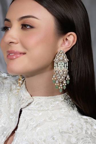 Gold plated kundan pearl earrings