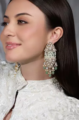 Gold plated kundan pearl earrings