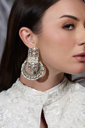 Gold plated kundan pearl earrings