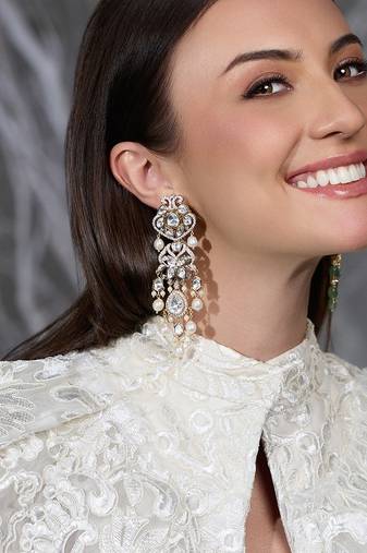 Gold plated kundan pearl earrings