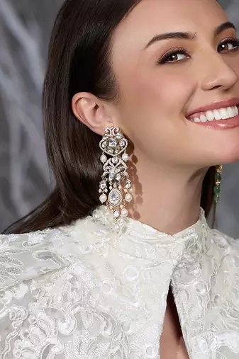 Gold plated kundan pearl earrings