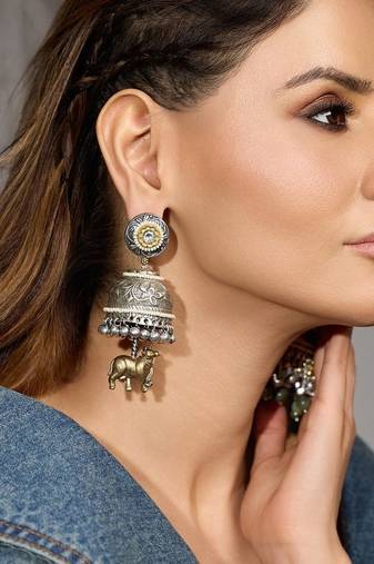 Silver plated oxidized earrings