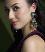 Gold plated kundan green stone earrings