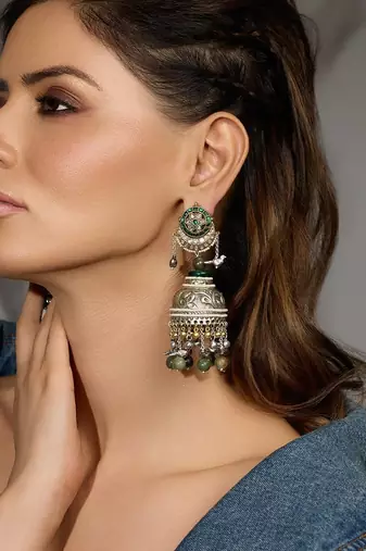 Silver plated kundan earrings