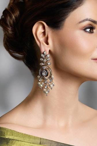 Gold plated kundan pearl earrings