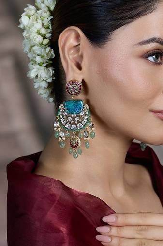 Gold plated kundan multicolor earrings