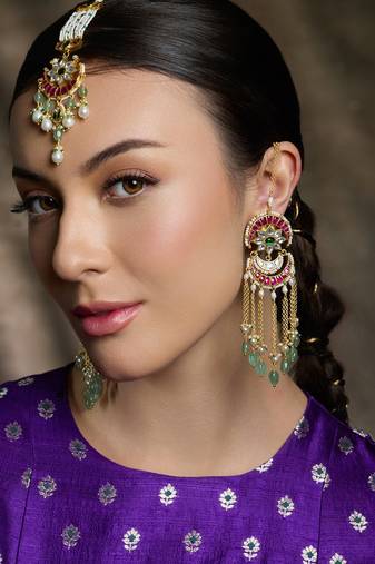 Gold plated kundan multicolor earrings