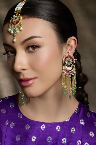 Gold plated kundan multicolor earrings