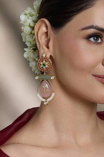 Gold plated kundan multicolor earrings