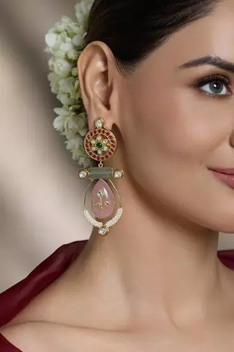 Gold plated kundan multicolor earrings