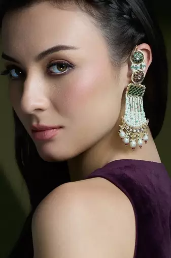 Gold plated kundan pearl earrings