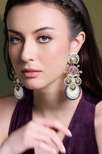 Gold plated kundan multicolor earrings