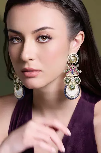 Gold plated kundan multicolor earrings