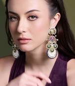 Gold plated kundan multicolor earrings