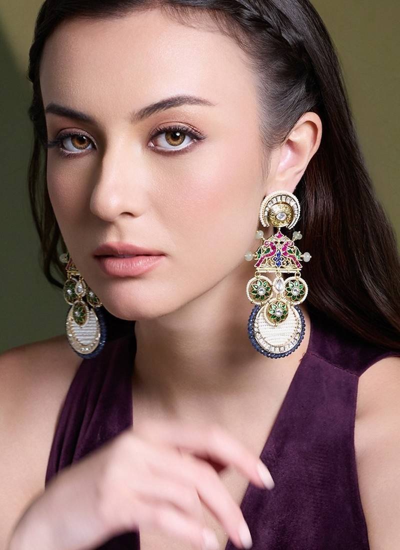 Gold plated kundan multicolor earrings