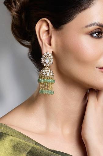 Gold plated kundan multicolor earrings