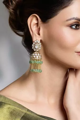 Gold plated kundan multicolor earrings