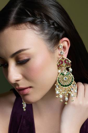 Gold plated kundan multicolor earrings