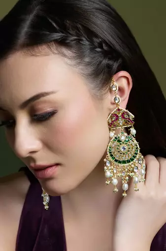 Gold plated kundan multicolor earrings
