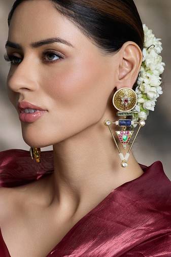 Gold plated kundan multicolor earrings
