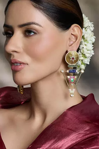 Gold plated kundan multicolor earrings