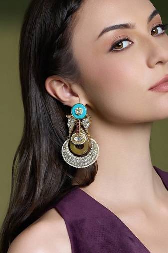 Gold plated kundan multicolor earrings
