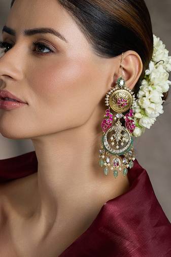 Gold plated kundan multicolor earrings
