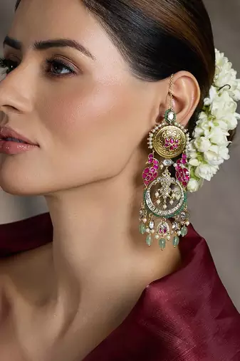 Gold plated kundan multicolor earrings