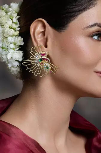 Gold plated kundan multicolor earrings